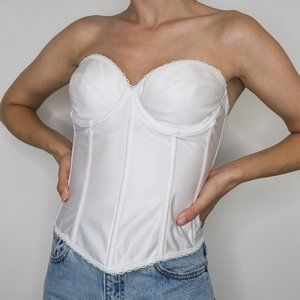 Vintage Empire Intimates White Satin Long Line Bustier Corset Bra Top